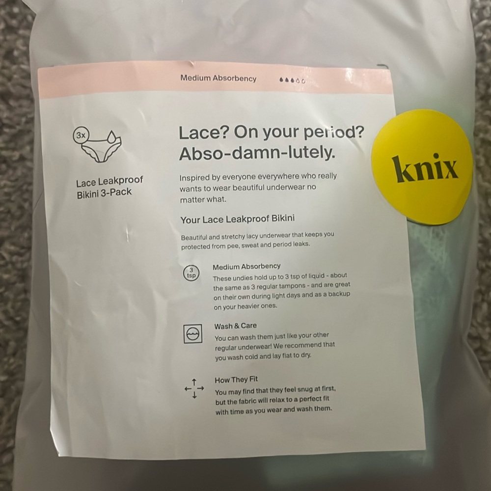 Knix lace leakproof bikini 3 pack